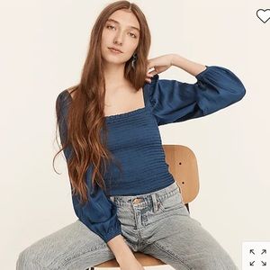 Squareneck smocked featherweight satin crop top